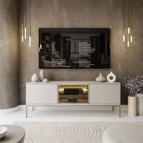 BOXED ECLIPSE 154 TV CABINET IN CASHMERE WITH LIGHTING (2 BOXES)