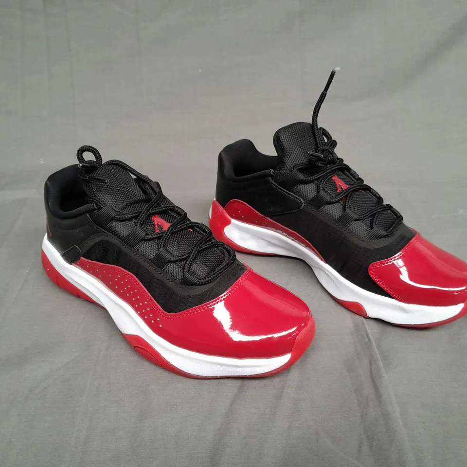 BOXED PAIR OF WOMANS AIR JORDAN 11 COMFORT LOW BLACK/GYM RED WHITE SIZE UK 5.5