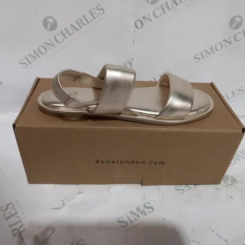 BOXED DUNE GOLD LEATHER COMFORT FLAT SANDALS SIZE 39