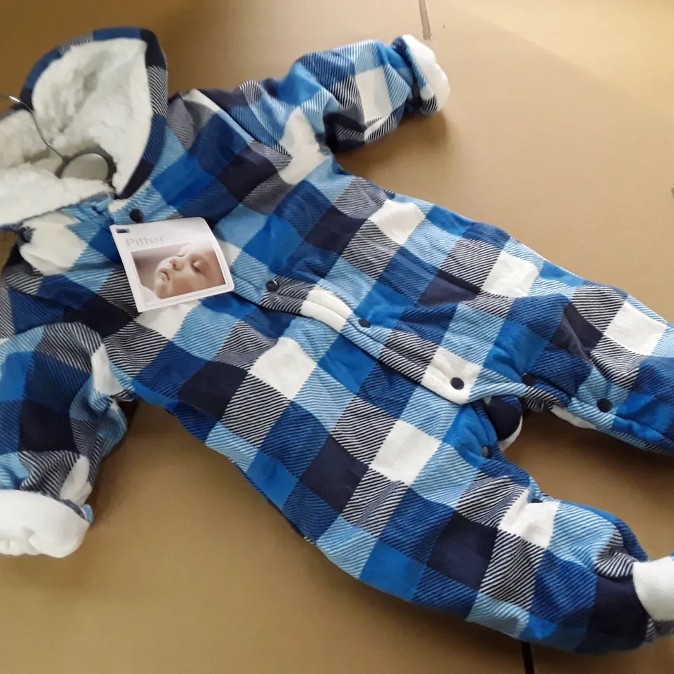 PITTER PATTER BLUE CHECK BODY SUIT - 0/3 M