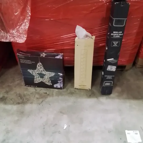 PALLET OF ASSORTED HOUSEHOLD GOODS AND PRODUCTS TO INCLUDE;POWER STRIP,PUZZLE MAT,LED STAR DECORATION 