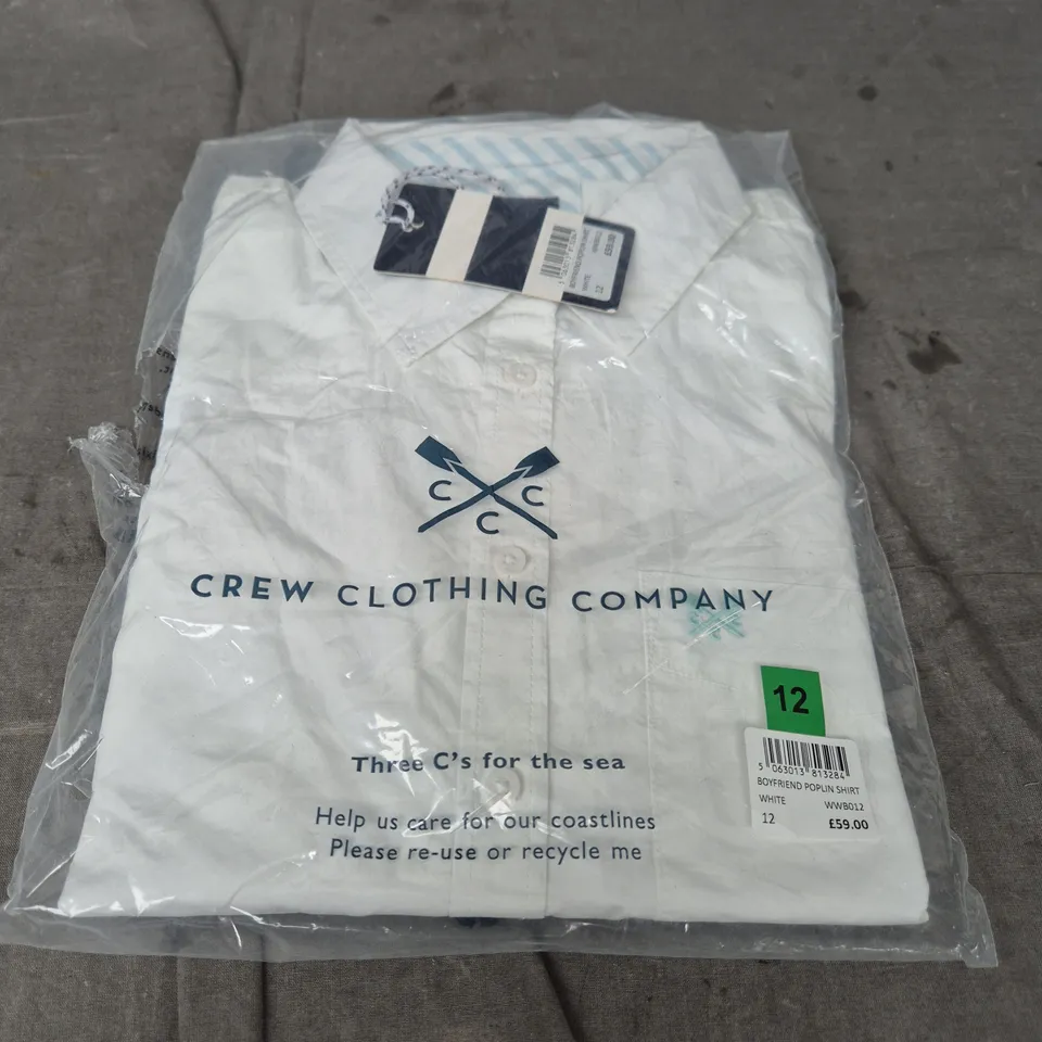 CREW CLOTHING COMPANY BOYFRIEND POPLIN SHIRT – WHITE, UK 12