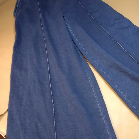 M&S BLUE MARL DENIM STYLE WIDE LEG TROUSERS - SIZE 12
