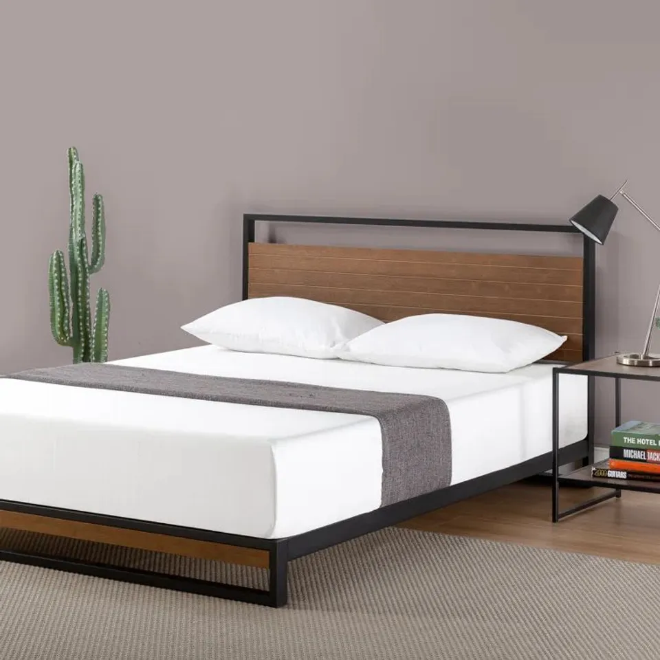 BOXED GEMMA SOLID STEEL BED FRAME WITH DETAILED BAMBOO HEADBOARD // SIZE & COLOUR UNSPECIFIED (1 BOX)