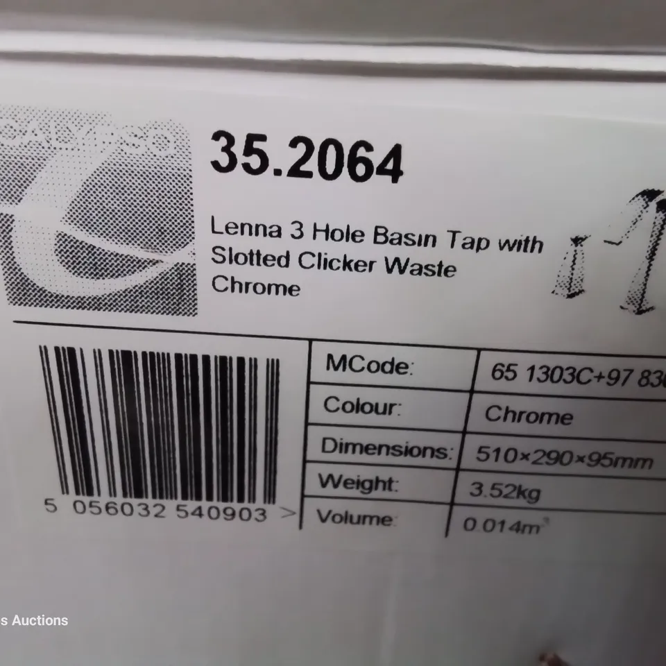 BRAND NEW DESIGNER LEMMA 3 HOLE BATH TAP WITH SLOTTED CLICKER WASTE CHROME