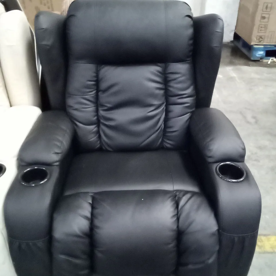 DESIGNER BLACK FAUX LEATHER MANUAL RECLINER CHAIR WITH CUP HOLDERS