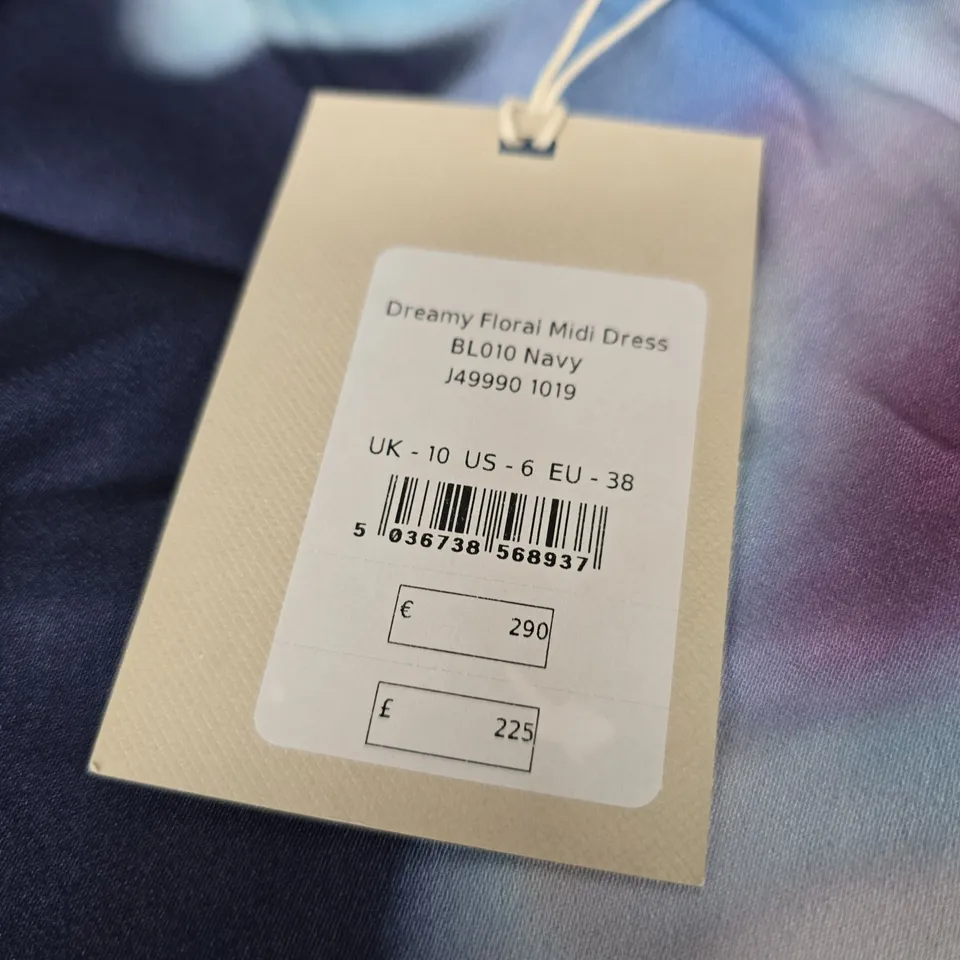 JIGSAW DREAMY FLORAL MIDI DRESS, NAVY – UK 10 (US 6, EU 38)