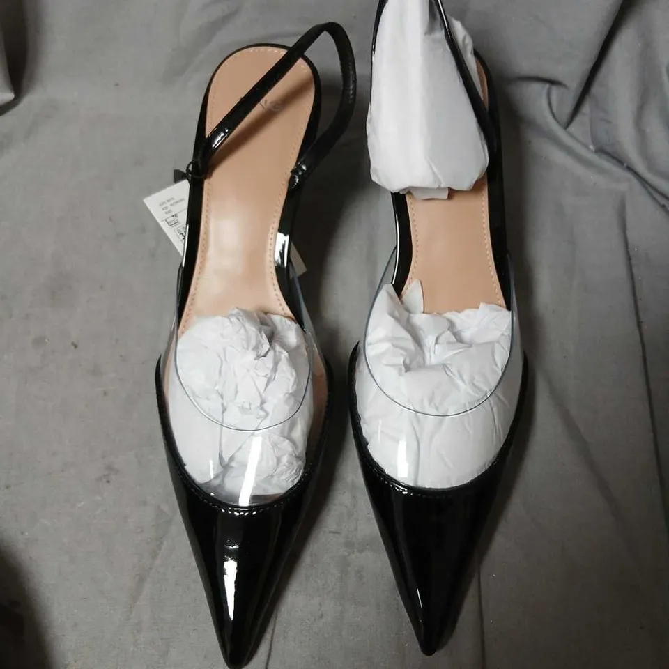MNG WOMEN'S BLACK PATENT SLINGBACK HEELS – POINTED TOE, ANKLE STRAP, EU 37 (UK 4)