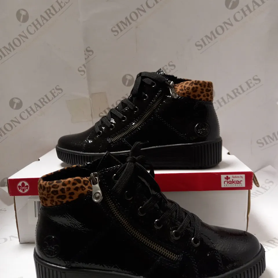 RIEKER HI TOP TRAINER WITH LEOPARD CUFF SIZE 6