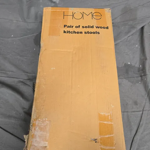 BOXED HOME PAIR OF SOLID WOOD KITCHEN STOOLS