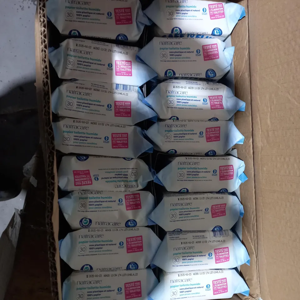 BOX OF 16 PACKS OF NATRA CARE SAFE TO FLUSH WIPES 