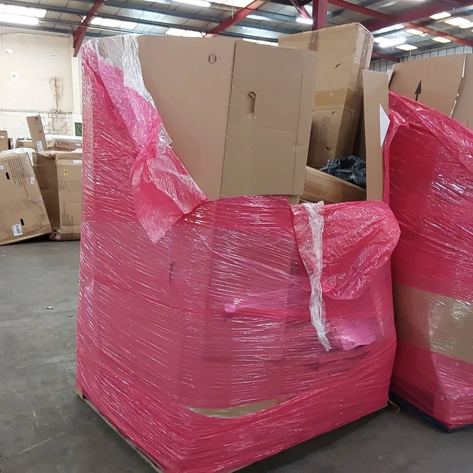PALLET OF ASSORTED CONSUMER GOODS AND FURNITURE PRODUCTS TO INCLUDE; CAMPING WAGON, LED CEILING LAMP, SIDE TABLE, RUG, STORAGE BOX ECT.