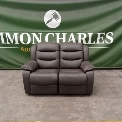 ROTHBURY LUXURY FAUX LEATHER HIGH BACK 2 SEATER MANUAL RECLINER SOFA - CHARCOAL