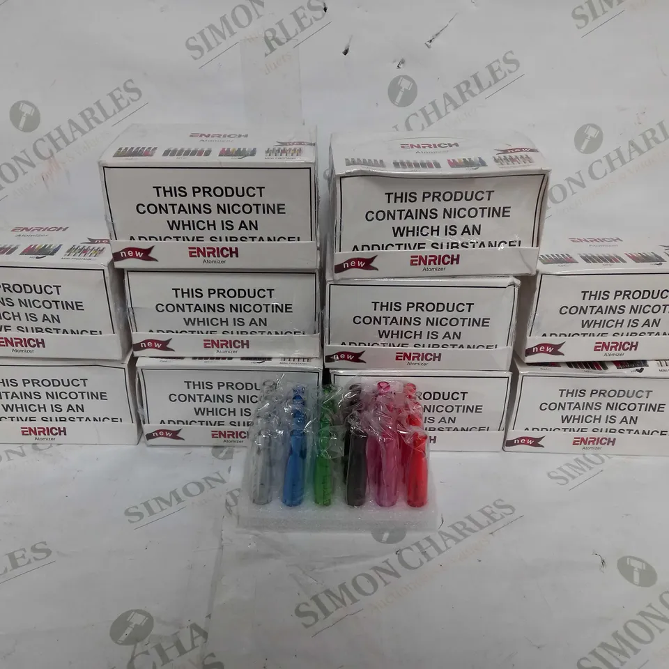 LOT OF APPROXIMATELY 10 ENRICH PACKS OF APPROXIMATELY 20 H2 E-CIGARETTE ATOMIZERS IN VARIOUS COLOURS (200 IN LOT)