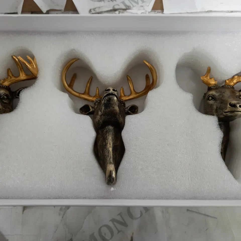 BOXED ALISON CORK SET OF 3 WALL HOOK STAGS