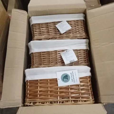 BOXED RECTANGULAR WICKER STORAGE BASKET WITH REMOVABLE LID LINING (SET OF 3)