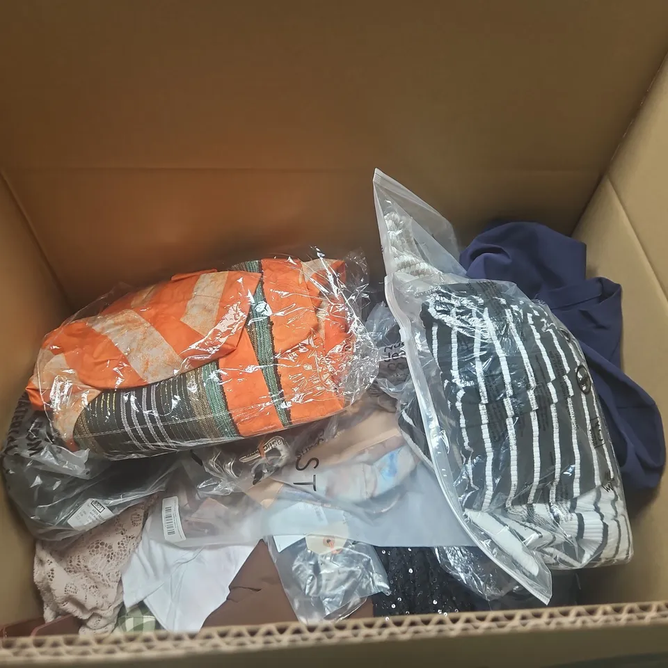 APPROXIMATELY 20 ASSORTED CLOTHING PRODUCTS IN VARIOUS STYLES & SIZES TO INCLUDE PANTS, T-SHIRTS, DRESSES ETC