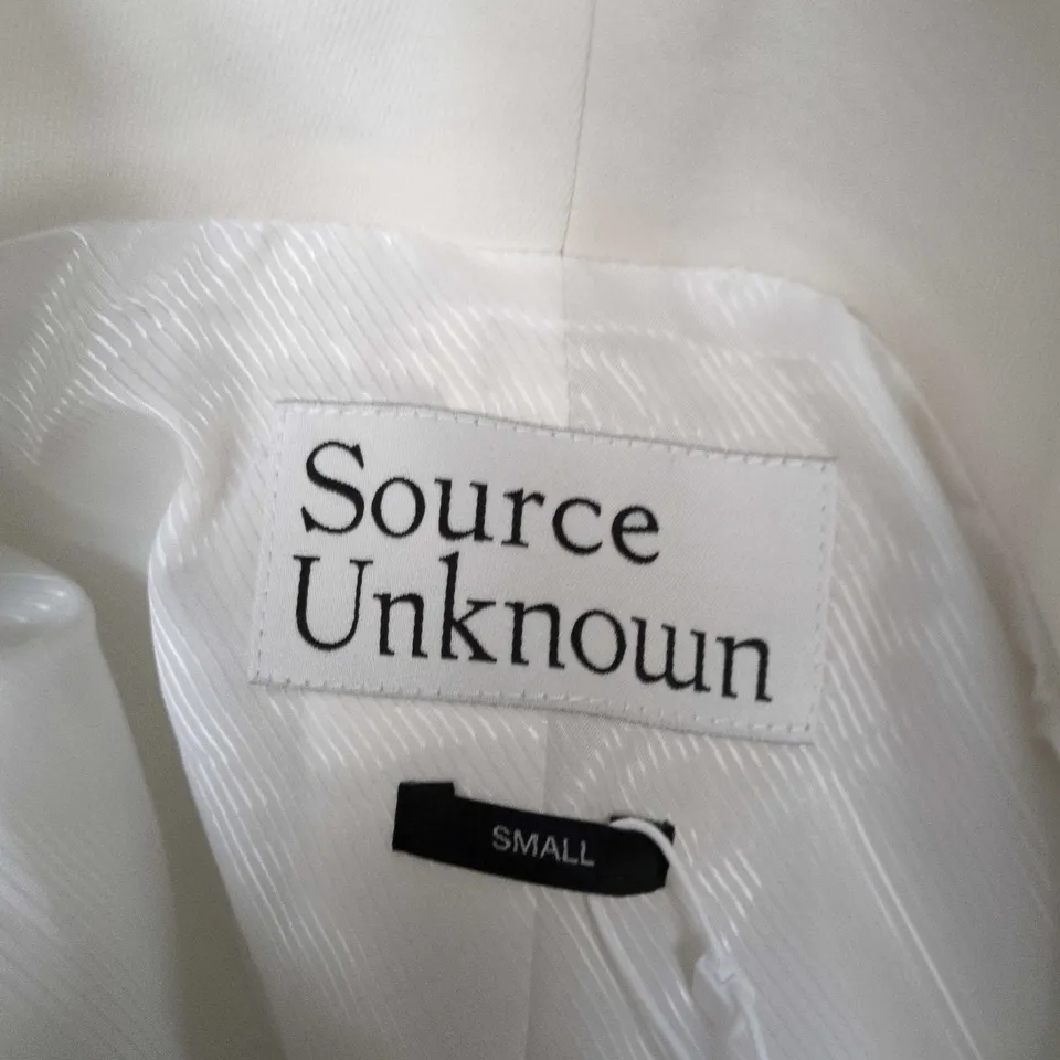 SOURCE UNKNOWN WHITE BLAZER – OPEN-FRONT JACKET, UK SMALL