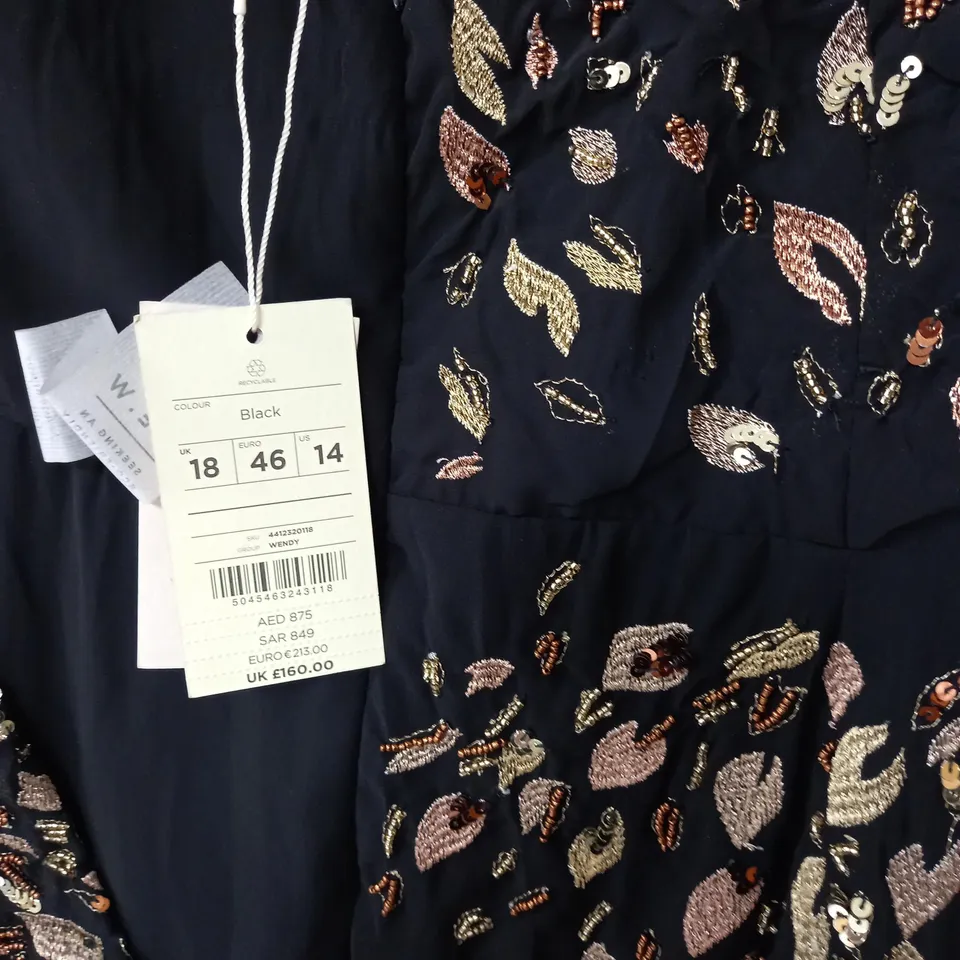 MONSOON WENDY SEQUIN EMBELLISHED DRESS IN BLACK/GOLD - UK 18