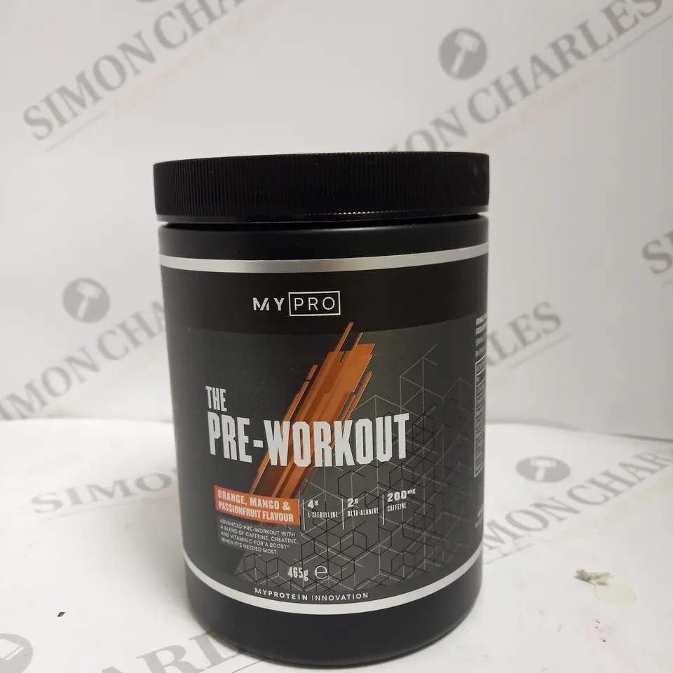 SEALED MYPROTEIN THE PRE WORKOUT FOOD SUPPLEMENT - ORANGE, MANGO & PASSIONFRUIT 465G