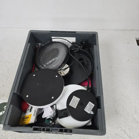 BOX CONTAINING A MIX OF APPROXIMATELY 15 ASSORTED ITEMS INCLUDING LAMP PARTS, DESCALER, DISHWASHER TABLETS ETC. 