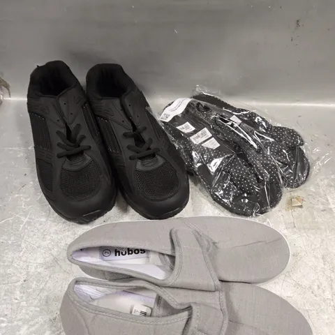 APPROXIMATELY 15 PAIRS OF ASSORTED UNBOXED SHOES TO INCLUDE - FLIP FLOPS - SLIPPERS - TRAINERS ETC
