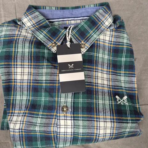 CREW CLOTHING COMPANY LONG SLEEVE MILLER CHECK FLANNEL SHIRT IN BLUE/GREEN/WHITE SIZE LARGE