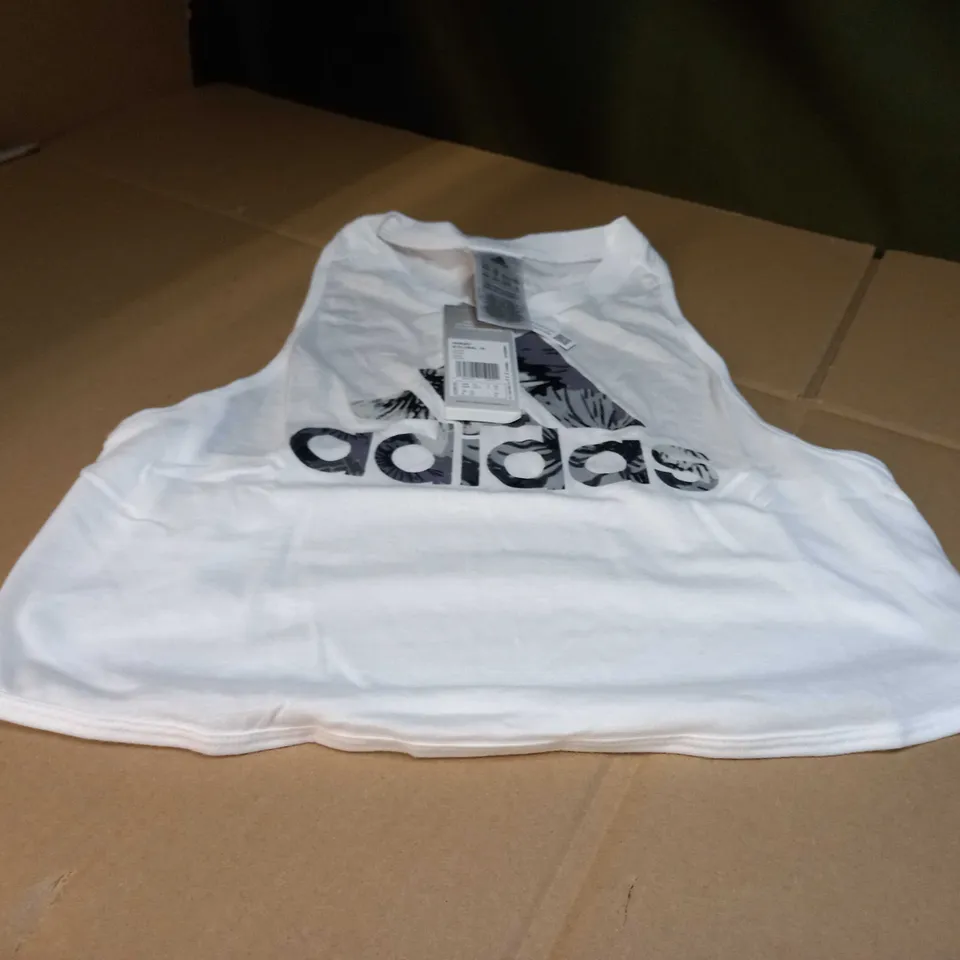 ADIDAS BLACK/WHITE FLORAL LOGO TANK FITNESS TOP - XS