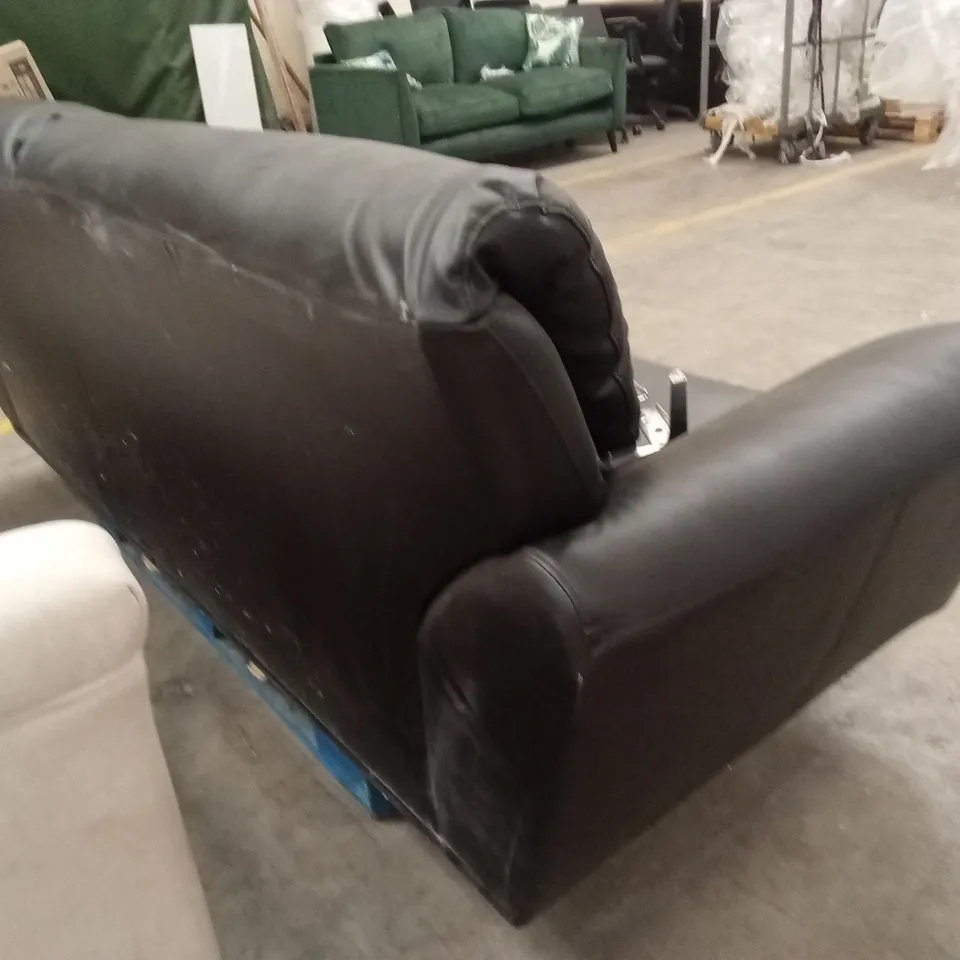 DESIGNER 3 SEATER BLACK FAUX LEATHER SOFA