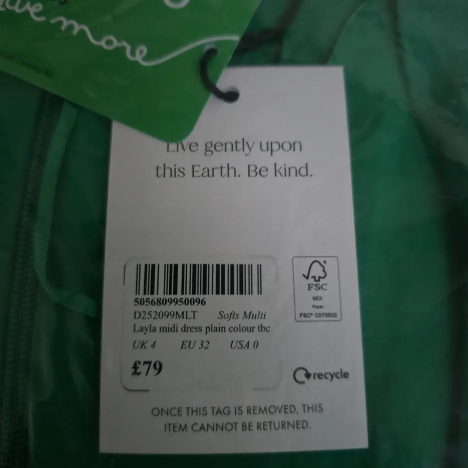 BAGGED NOBODYS CHILD LAYLA MIDI DRESS – GREEN - UK SIZE 4