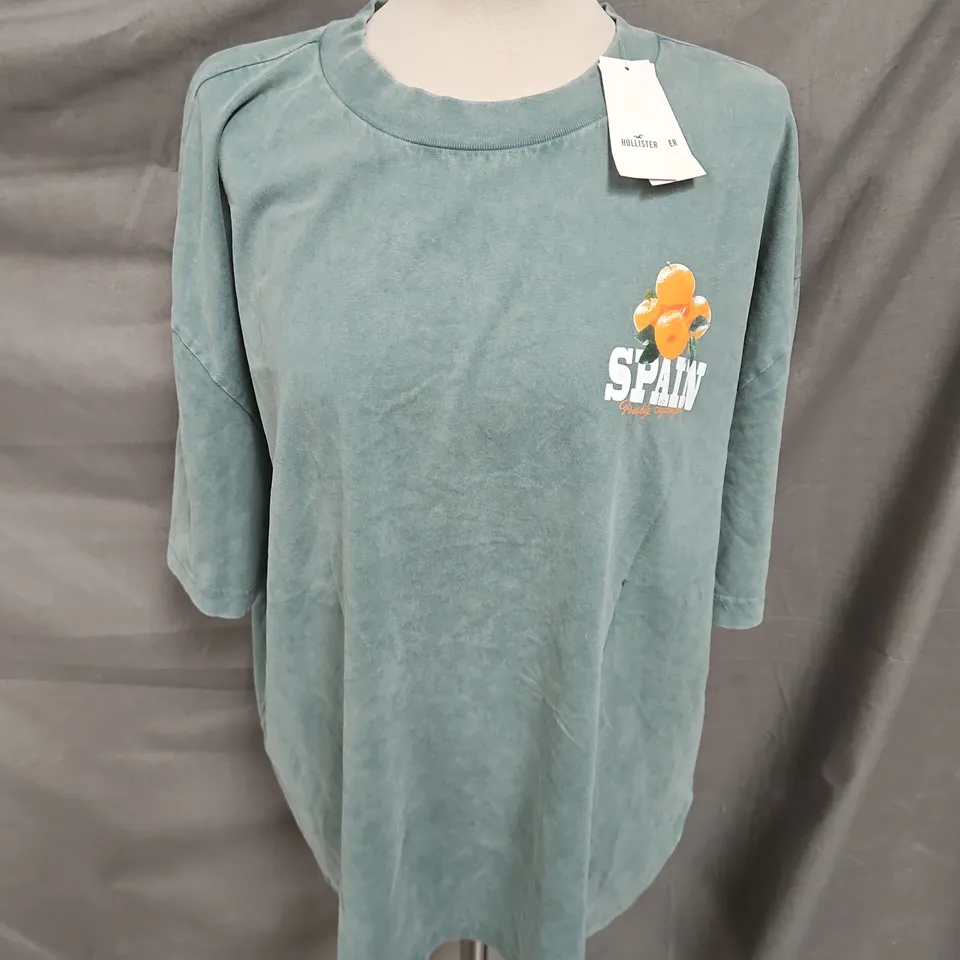 HOLLISTER HEAVYWEIGHT BOXY FIT TEE IN GREEN SIZE XL