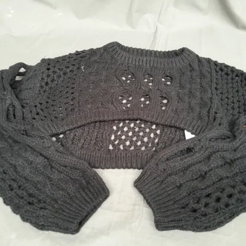 CIDER KNITTED CROPPED BLACK LONG SLEEVE TOP - MEDIUM