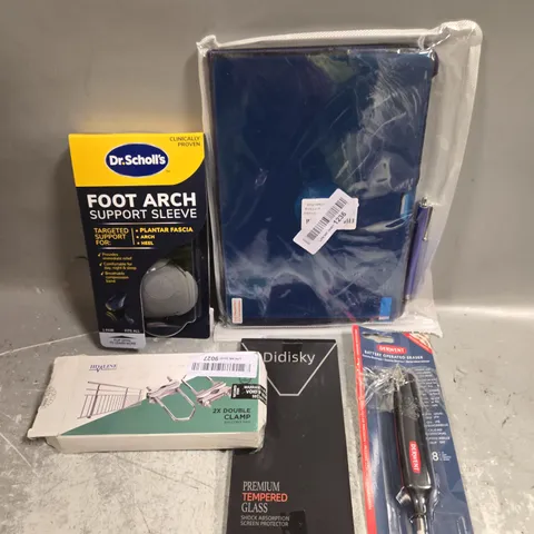 APPROXIMATELY 15 ASSORTED HOUSEHOLD PRODUCTS TO INCLUDE SCREEN PROTECTORS, BATTERY OPERATED ERASER, FOOT ARCH SUPPORT ETC