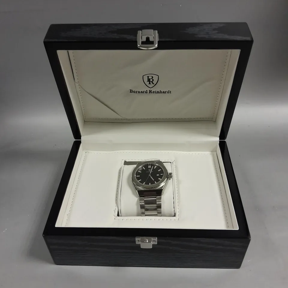 MENS BERNARD REINHARDT WATCH – BLACK DIAL – 316 STAINLESS STEEL CASE & STRAP – SWISS MOVEMENT – SAPPHIRE CRYSTAL - 5 ATM WATER RESISTANT