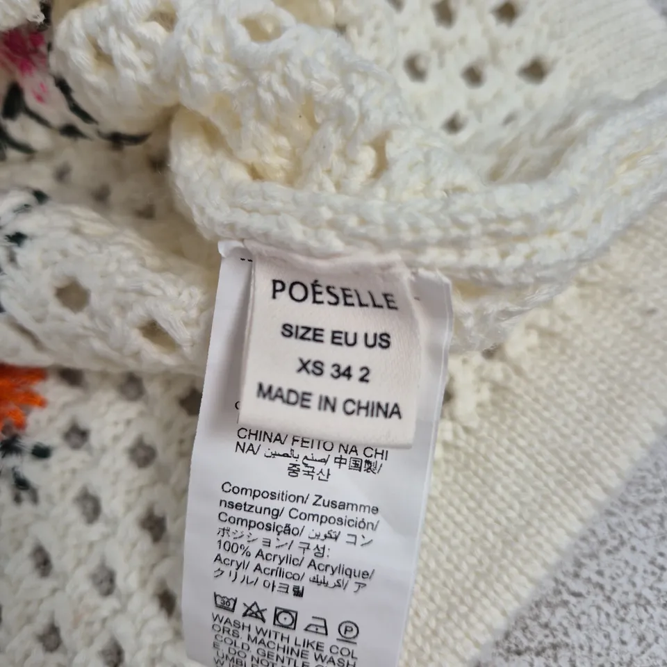 POESELLE - CREAM CROCHET CARDIGAN WITH FLORAL EMBROIDERY – UK 8 (EU 34, US XS)