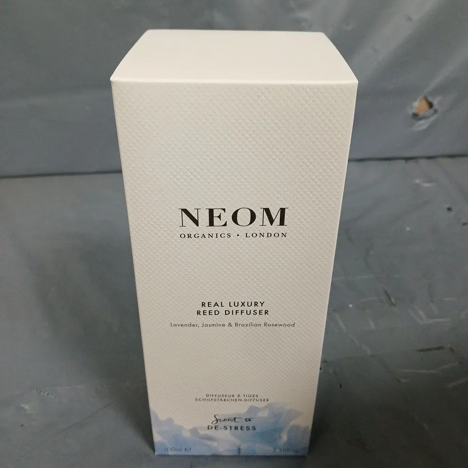 BOXED NEOM REAL LUXURY REED DIFFUSER - LAVENDER, JASMINE & BRAZILIAN ROSEWOOD