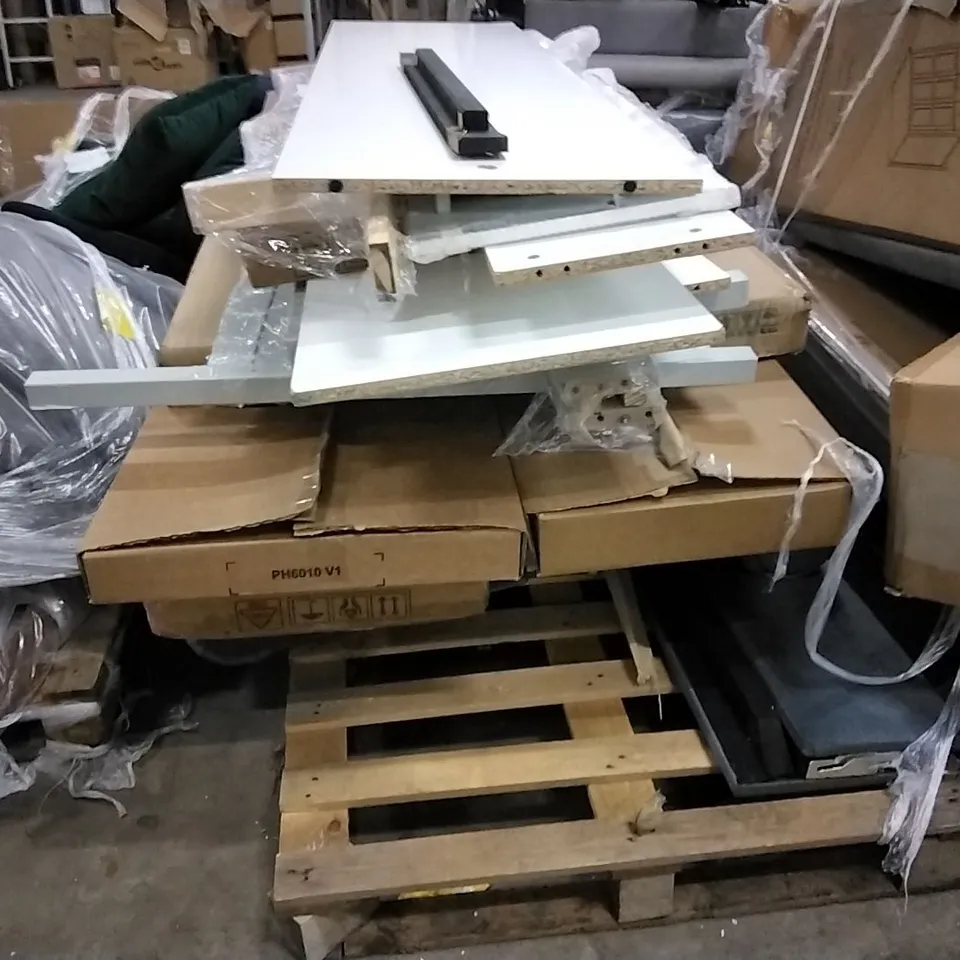 PALLET OF BOXED FURNITURE PARTS TO INCLUDE QUEBEC DINING TABLE STRAIGHT EDGE, PEDESTAL TABLE