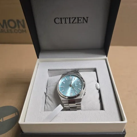 CITIZEN AUTOMATIC STAINLESS STEEL WRISTWATCH – TURQUOISE DIAL, BOXED