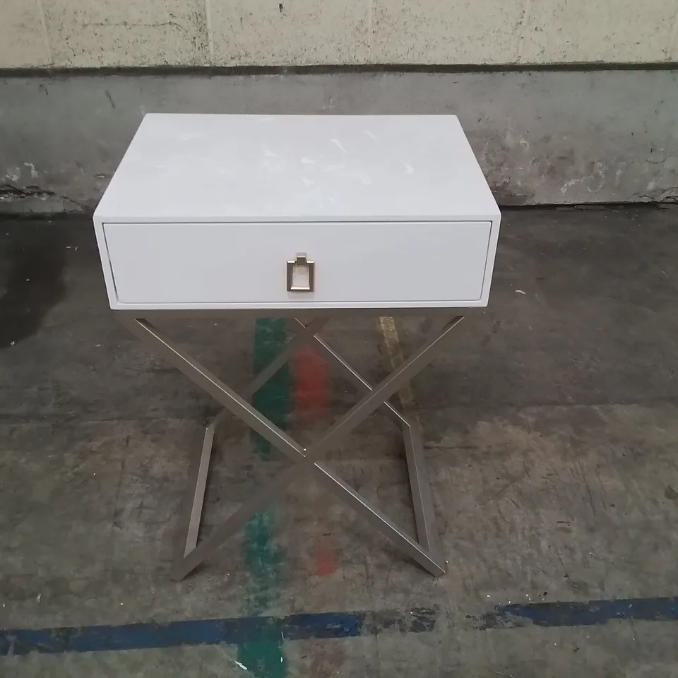 DESIGNER WHITE BEDSIDE TABLE