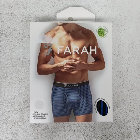FARAH MENβS 2-PACK KEYHOLE TRUNKS β SOFT BAMBOO, BLUE STRIPED, UK XL