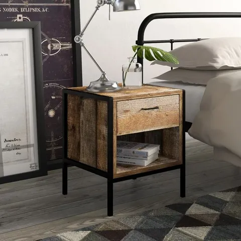 BOXED ALAMO METAL BEDSIDE TABLE