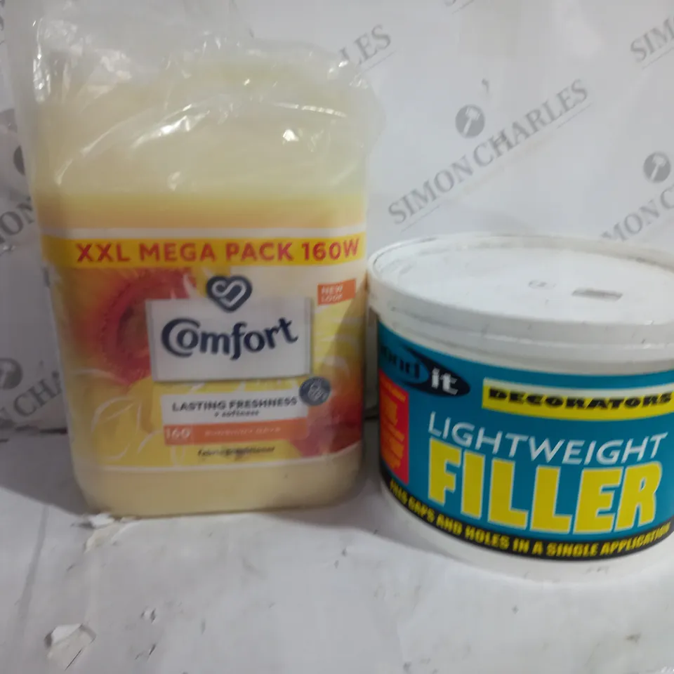 BOX OF APPROX 2 ASSORTED LIQUIDS TO INCLUDE - BOND IT LIGHTWEIGHT FILLER - COMFORT LASTING FRESHENIER 