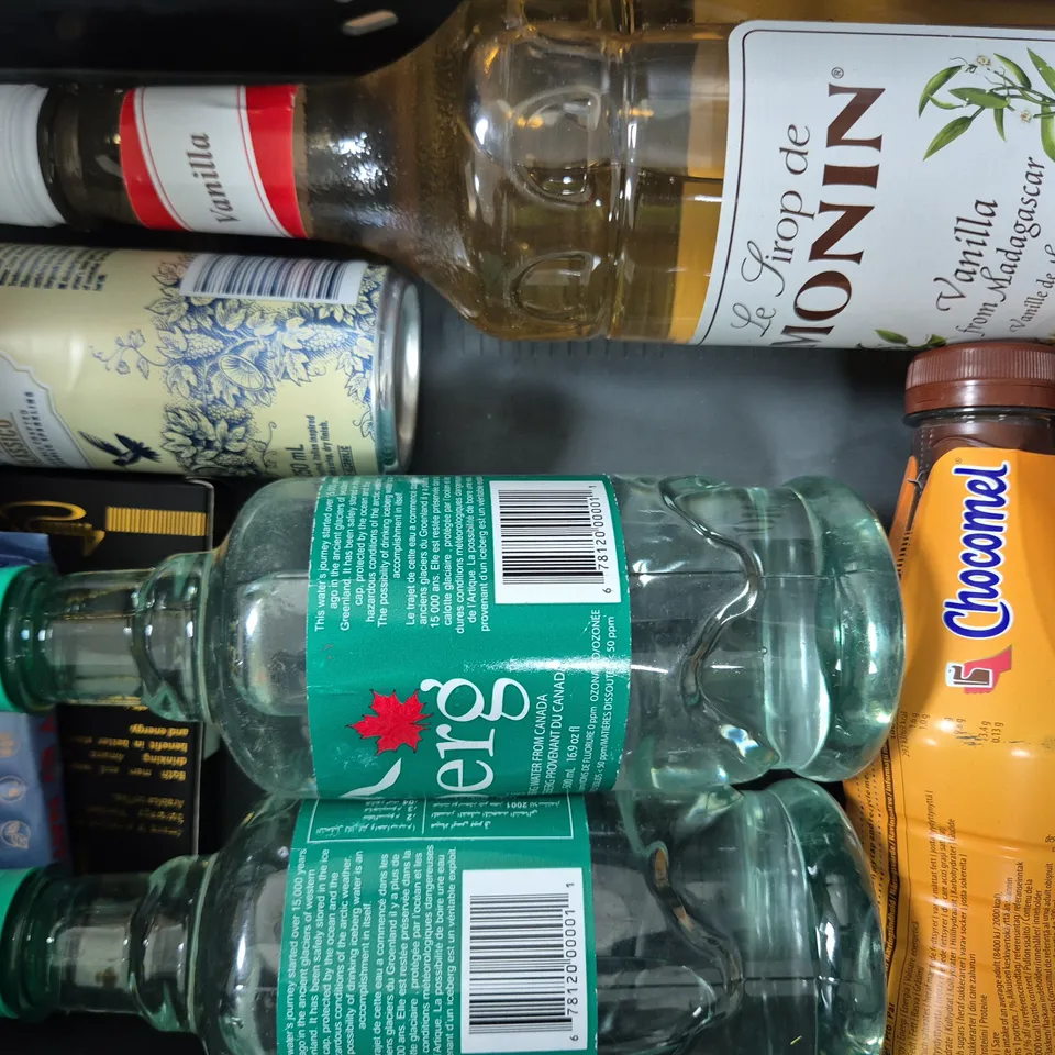 APPROXIMATELY 10 ASSORTED FOOD ITEMS TO INCLUDE ALOE VERA DRINK, CHOCOMEL, ETC