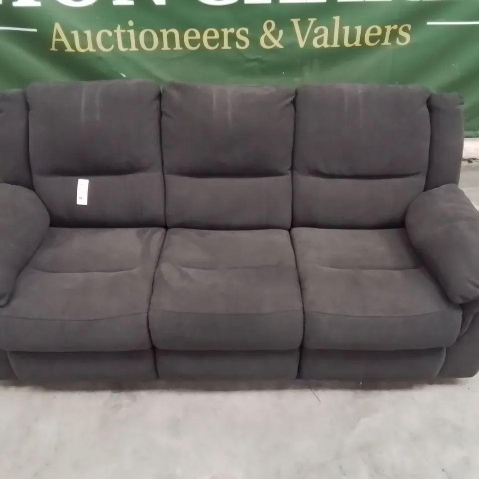 QUALITY DESIGNER 3 SEATER CHARCOAL FABRIC UPHOLSTERED MANUAL RECLINING SOFA