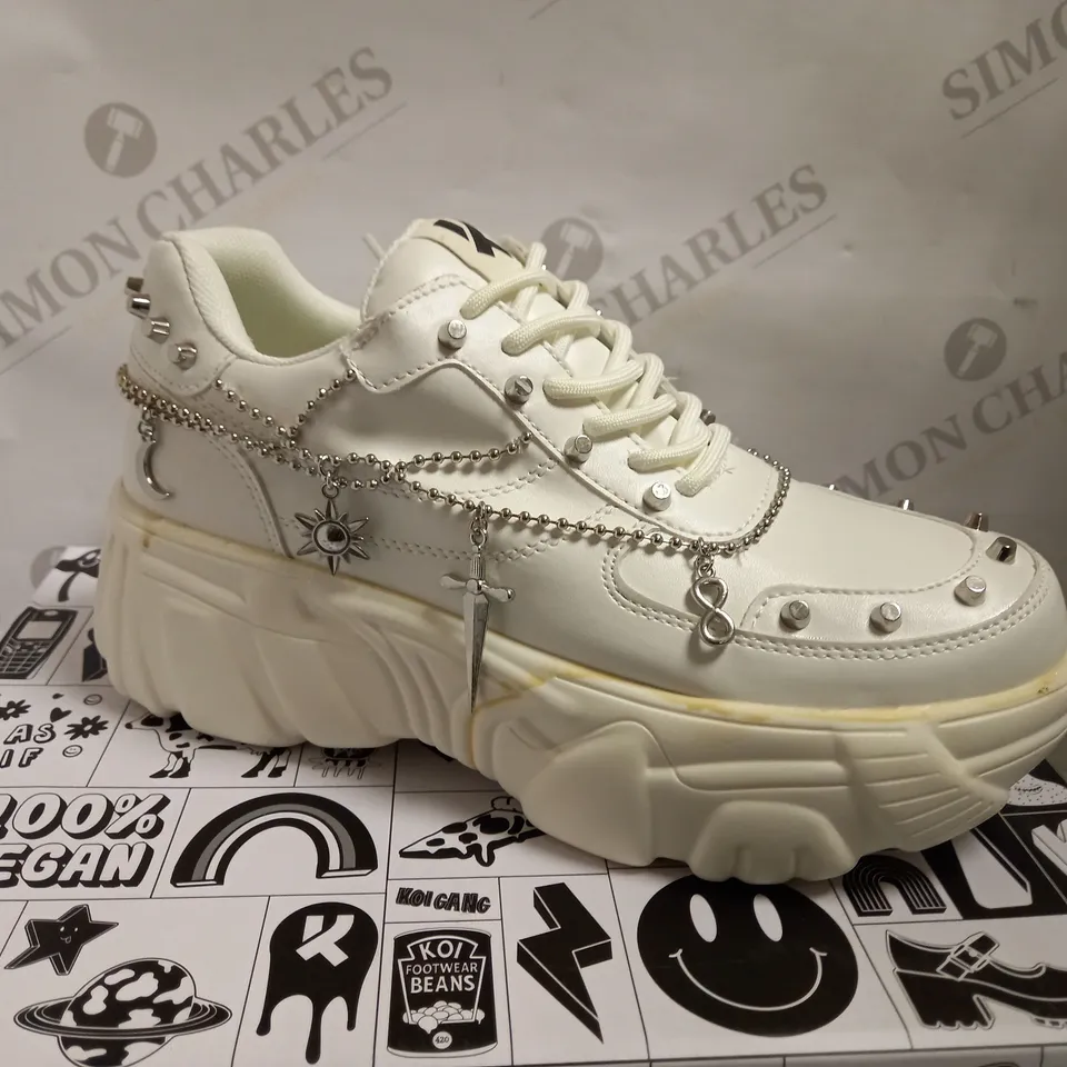 KOI VEGAN JINX WHITE MYSTIC CHARM TRAINERS - SIZE 6