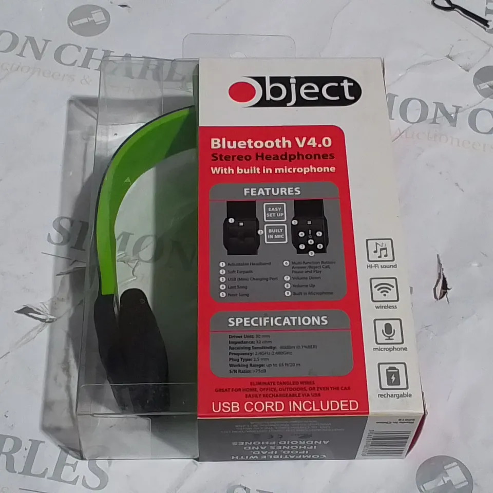 LOT OF 10 BOXED OBJECT BLUETOOTH STEREO HEADSET - GREEN
