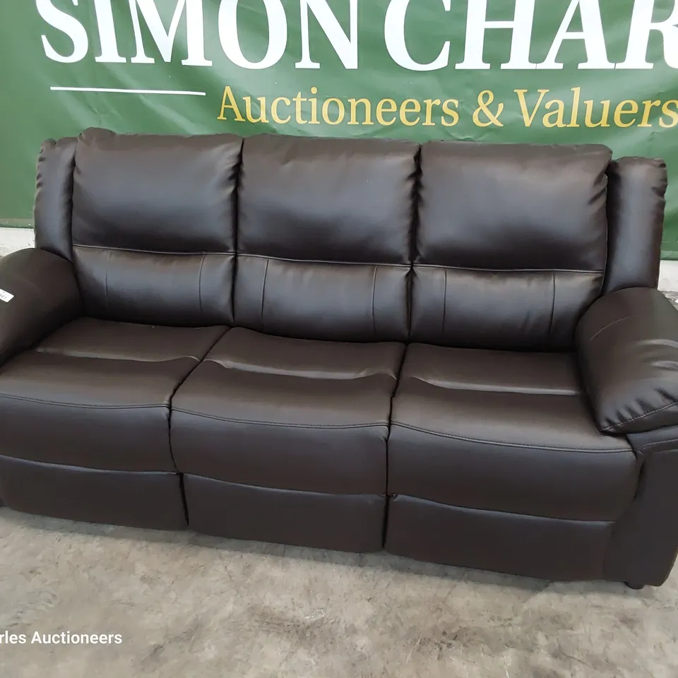 DESIGNER ALBION THREE SEATER SOFA BROWN FAUX LEATHER 