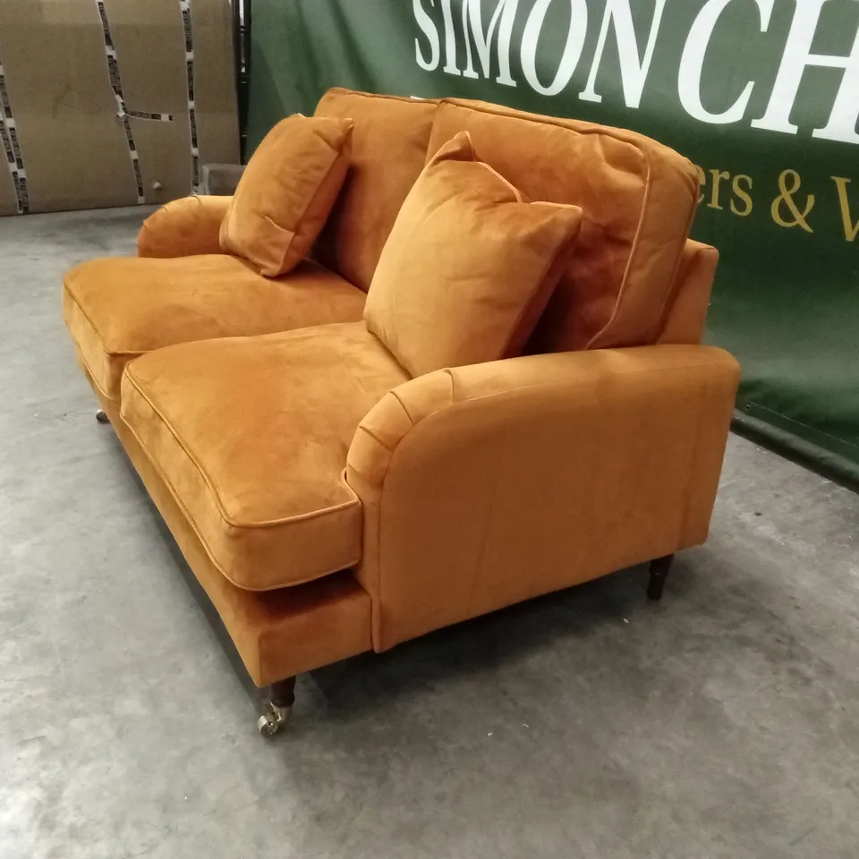 DESIGNER 2 SEATER VELVET SOFA - ORANGE