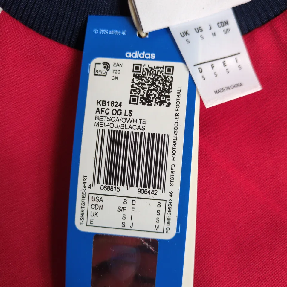 ADIDAS AFC OG LS FOOTBALL SHIRT – RED WITH NAVY COLLAR, LONG SLEEVE (UK S) 