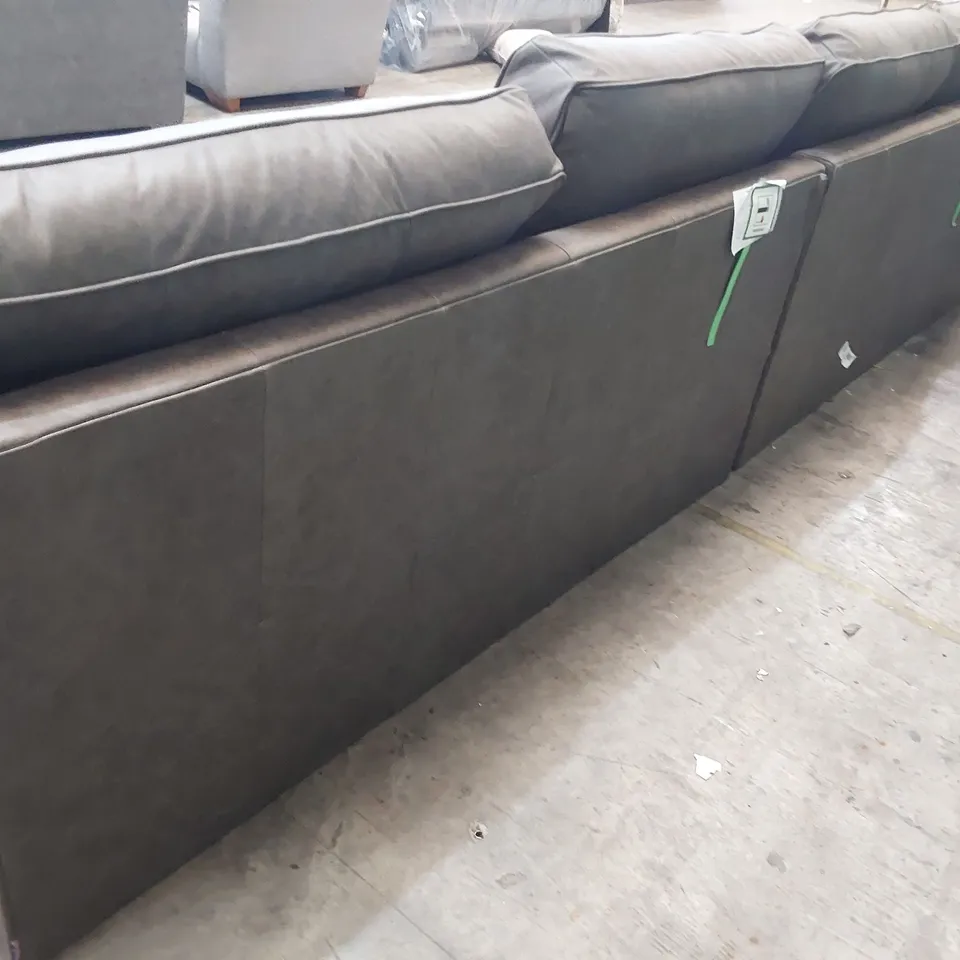 DESIGNER LARGE SIX SEATER SOFA GREY LEATHER